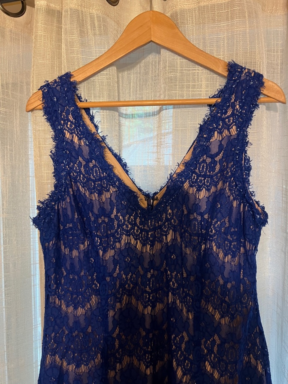 Betsy & Adam Royal Blue Lace Dress with Nude Lining - Picture 3 of 7